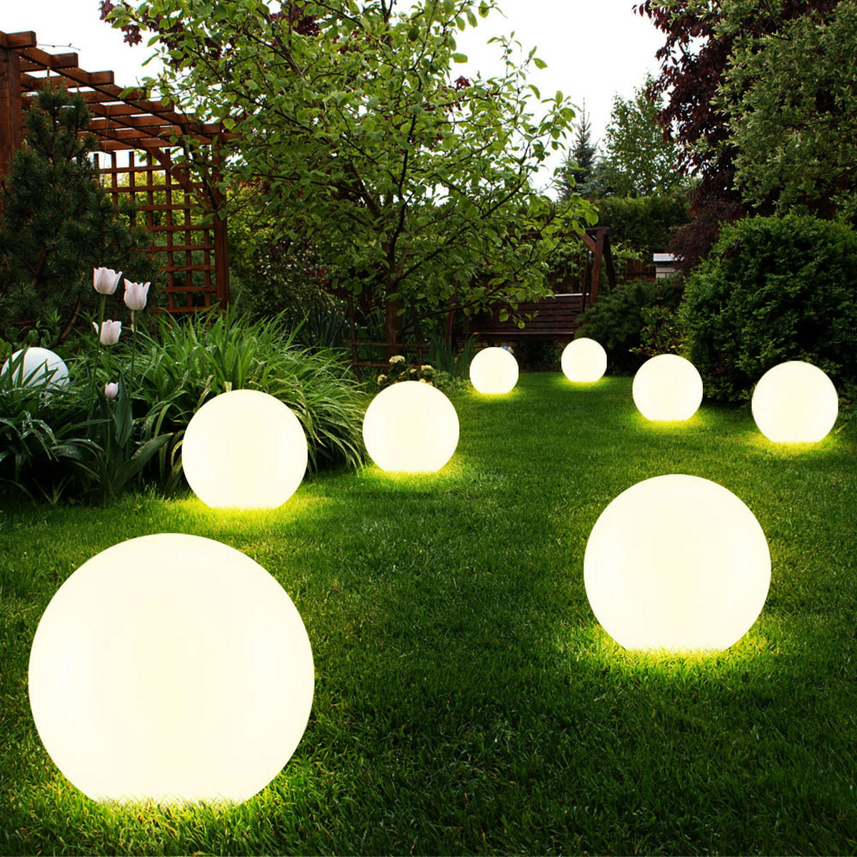 LED AUSSENLEUCHTE Kugel Weiß 2er Set - Weiß, Kunststoff (15/15/42.5cm)