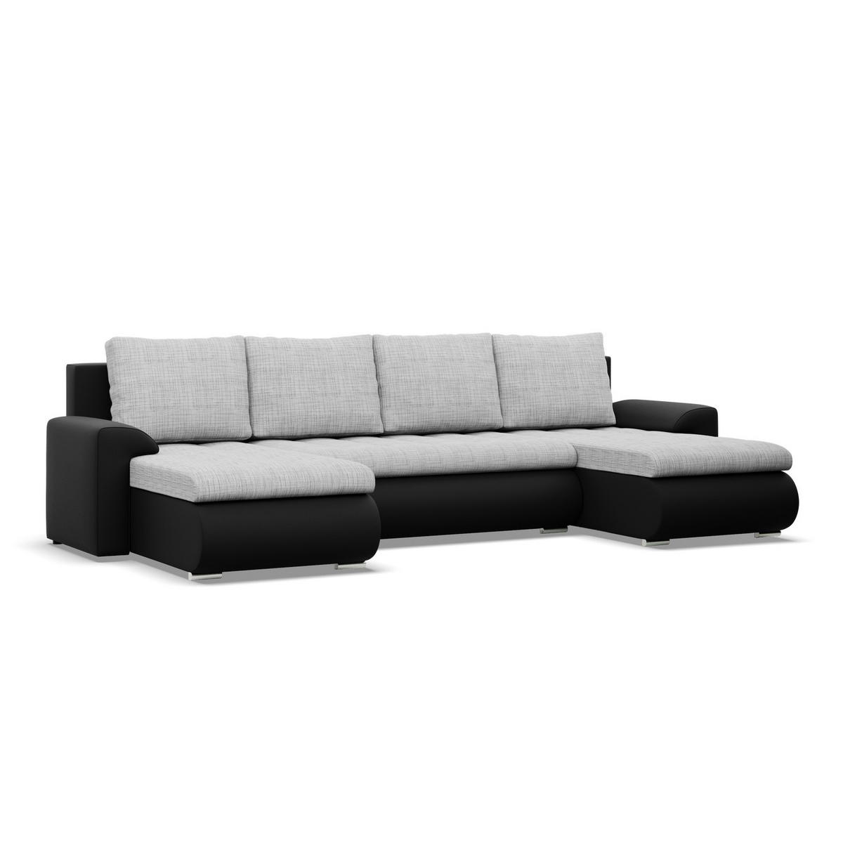 U-SOFA MIT SCHLAFFUNKTION FORESTA, Grau + Schwarz - Schwarz/Grau, Textil (302/89/159cm)