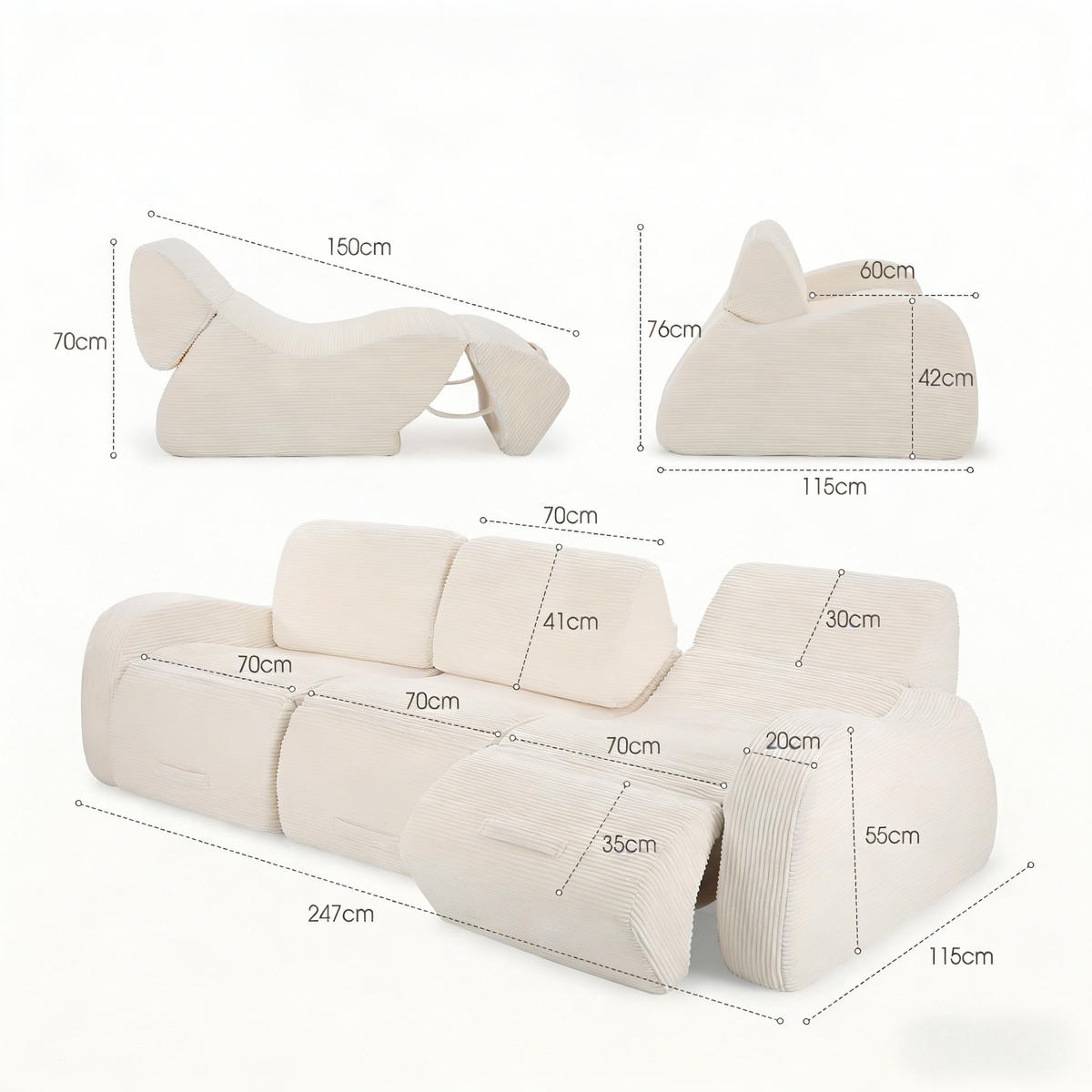 ECKSOFA 247/115/76 cm Beige mit Schlaffunktion - Beige, Textil (115/247cm) - Oxeza