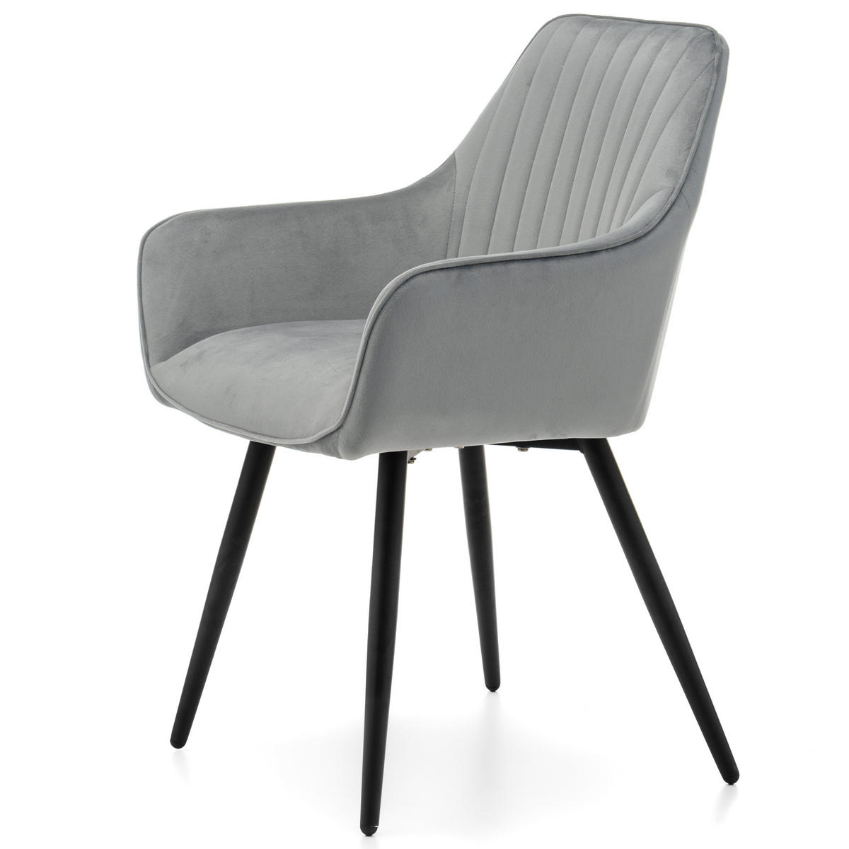 STUHL PASSO gepolstert mit Steppung - hellgrau - Samt Velours - Hellgrau/Schwarz, Textil/Metall (58/87/60cm) - NEW HOME