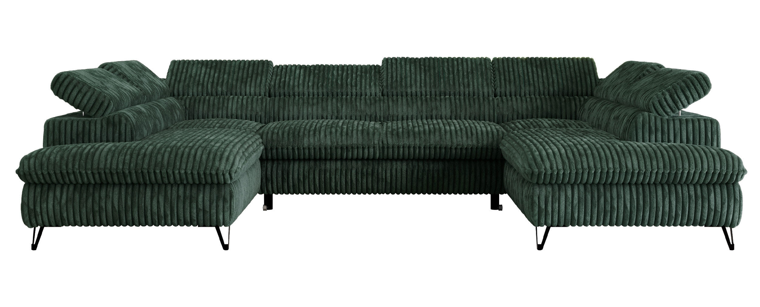 WOHNLANDSCHAFT PETER U Cord Grün - Schwarz/Grün, Textil/Metall (346/76/208cm) - MKS