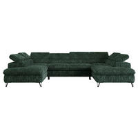WOHNLANDSCHAFT PETER U Cord Grün - Schwarz/Grün, Textil/Metall (346/76/208cm) - MKS