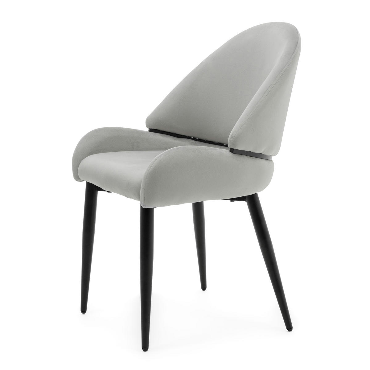 STUHL BERGAMO gepolsterter mit Steppung - hellgrau - Samt Velour - Hellgrau/Schwarz, Textil/Metall (56/91/61cm) - NEW HOME