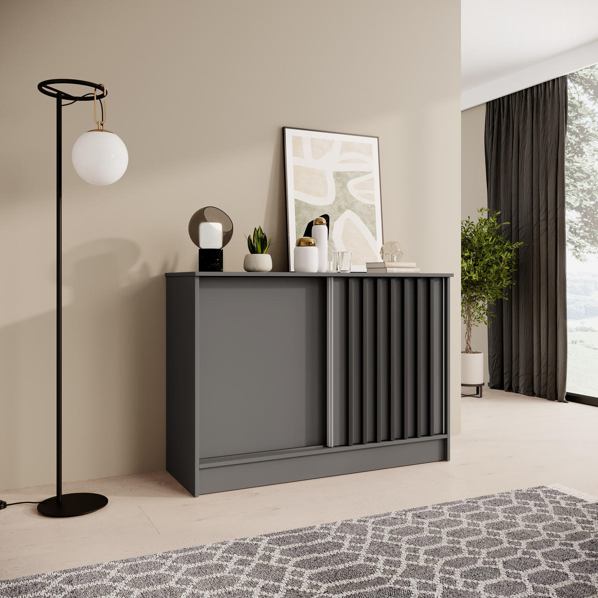 KOMMODE Horizon mit 2 Schiebetüren, Graphit, 120 cm - Graphitfarben, Holzwerkstoff (121/85/43.5cm) - Beautysofa