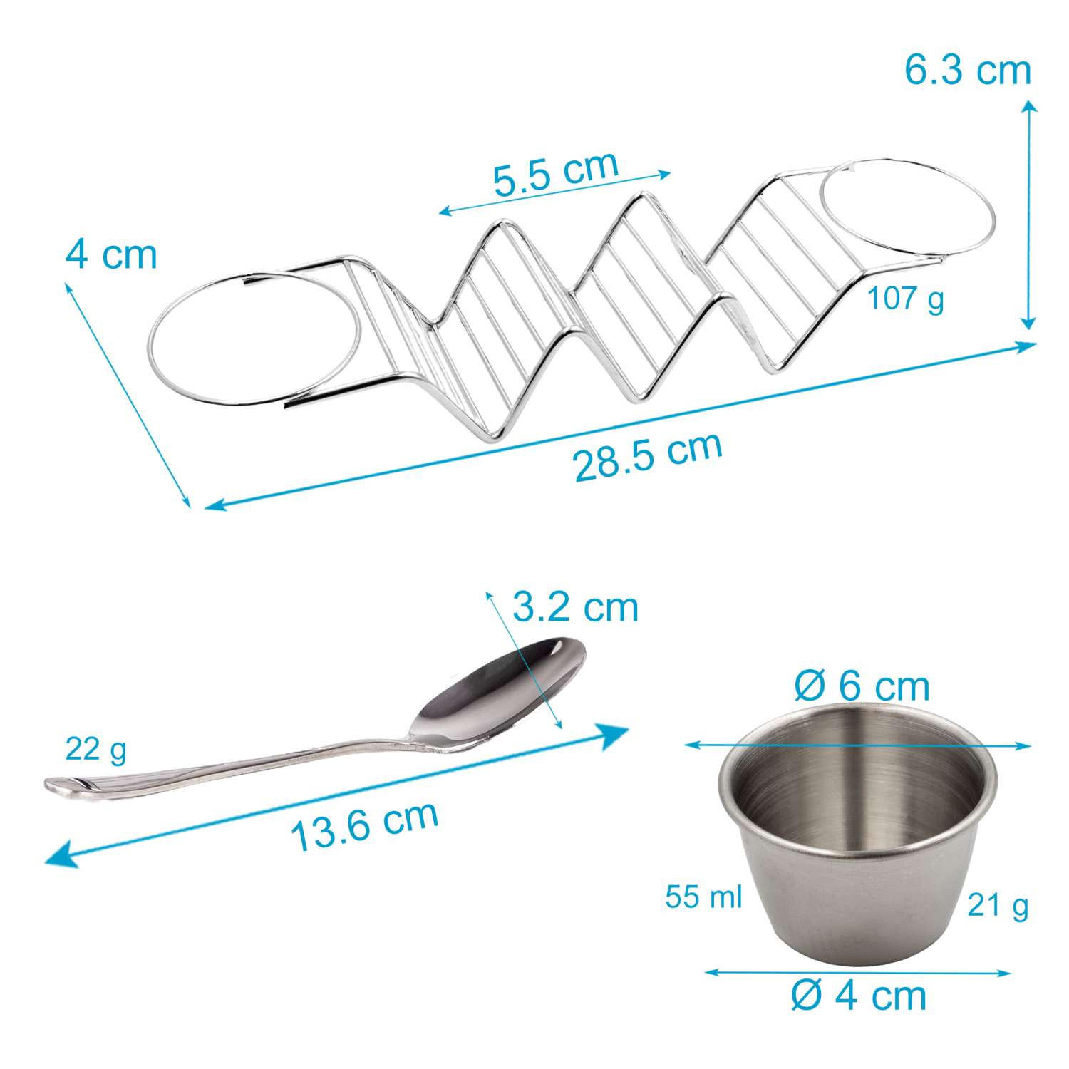TACO HALTER inkl. 2 Soßenbecher 1 Löffel - Silberfarben, Metall (6.3/4/28.5cm) - Intirilife