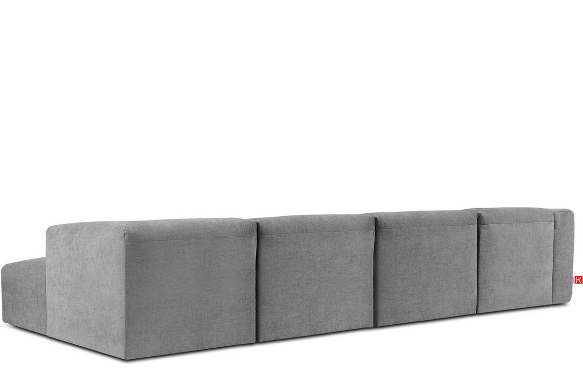 ECKMODULSOFA-RECHTS BUFFO 6-Sitzer mit extrem weicher Sitzfläche, Gewebestoff, aschgrau - Hellgrau, Textil (377/180cm) - KONSIMO®