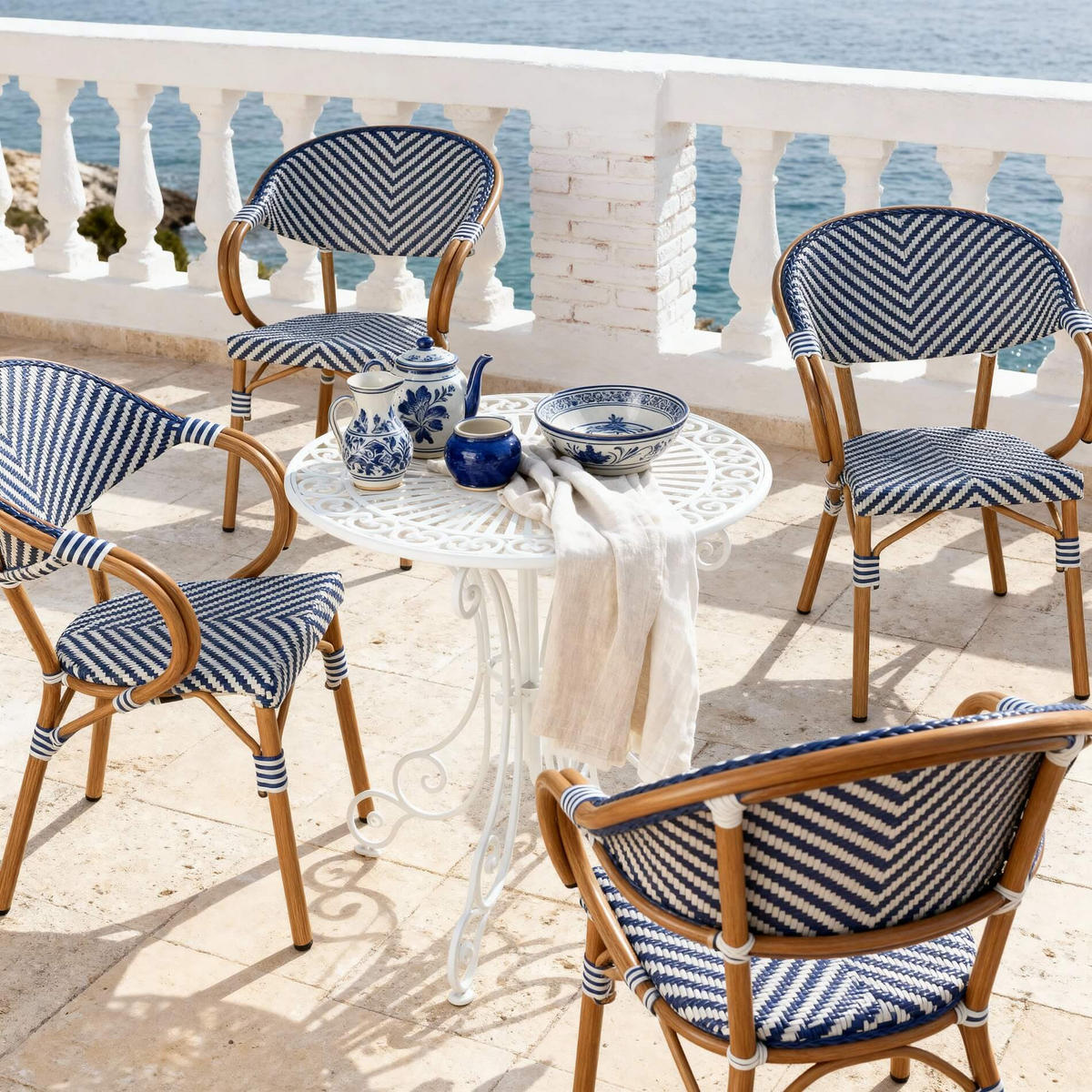 GARTENSTÜHLE Stapelbare Weiß Blau 2er-Set - Dunkelblau, Metall (57/84/57cm) - Mobili Rebecca