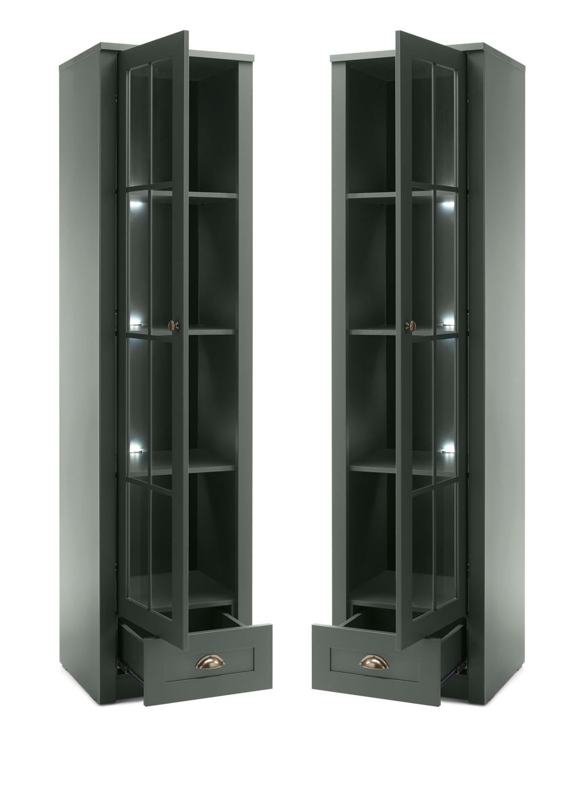 WOHNWAND grün Landhaus, Wohnkombination 4-teilig 270 x 198 cm - Chromfarben/Schwarz, Glas/Holzwerkstoff (270/198/43cm) - Furn.Design