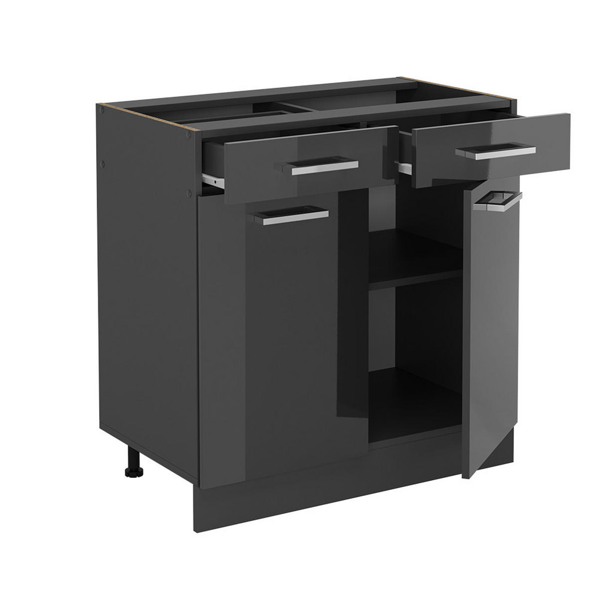 KÜCHENUNTERSCHRANK R-Line Anthrazit Hochglanz 80 cm AP Marmor - Schwarz Hochglanz/Anthrazit, Holzwerkstoff (80/81.6/60cm) - Vicco