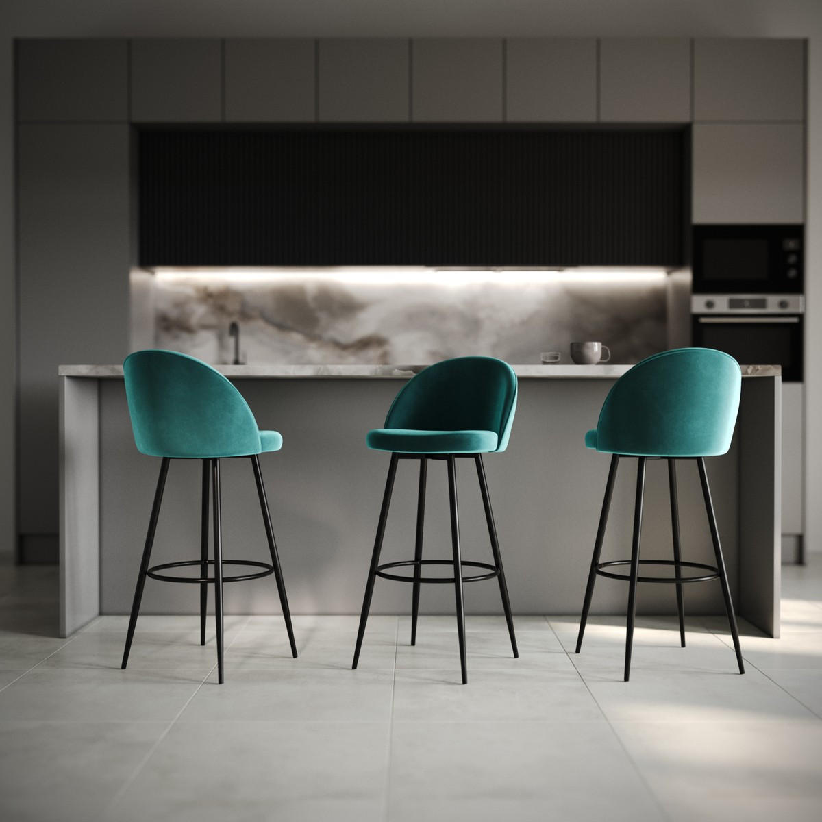 BARHOCKER (2er-set) aus samt - houndi 52/47/102 cm - Türkis, Textil (47/102/52cm) - Calicosy