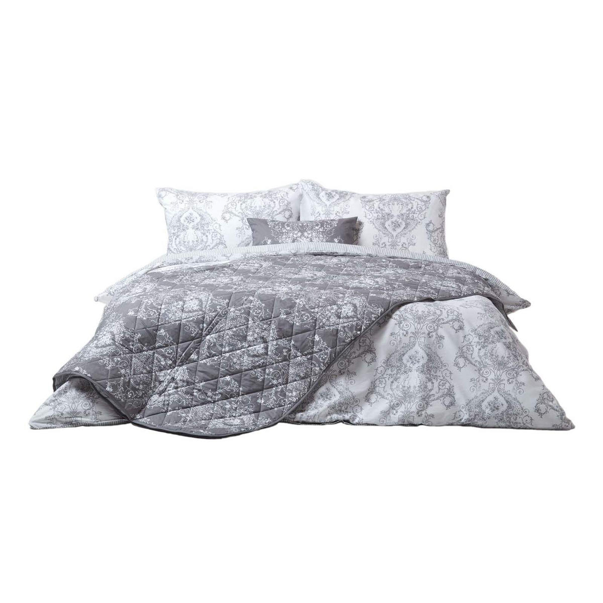 TAGESDECKE Toile-De-Jouy 200/200 cm - Grau, Textil (200/200cm) - Homescapes