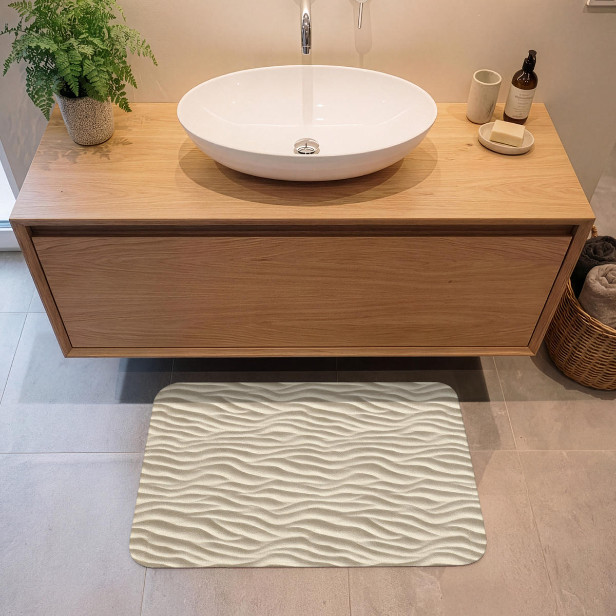 KÚPEĽŇOVÁ PREDLOŽKA Piesok - Vlny - Béžová 80x50 cm - béžová, textil/plast (80/50cm) - OnlyWow