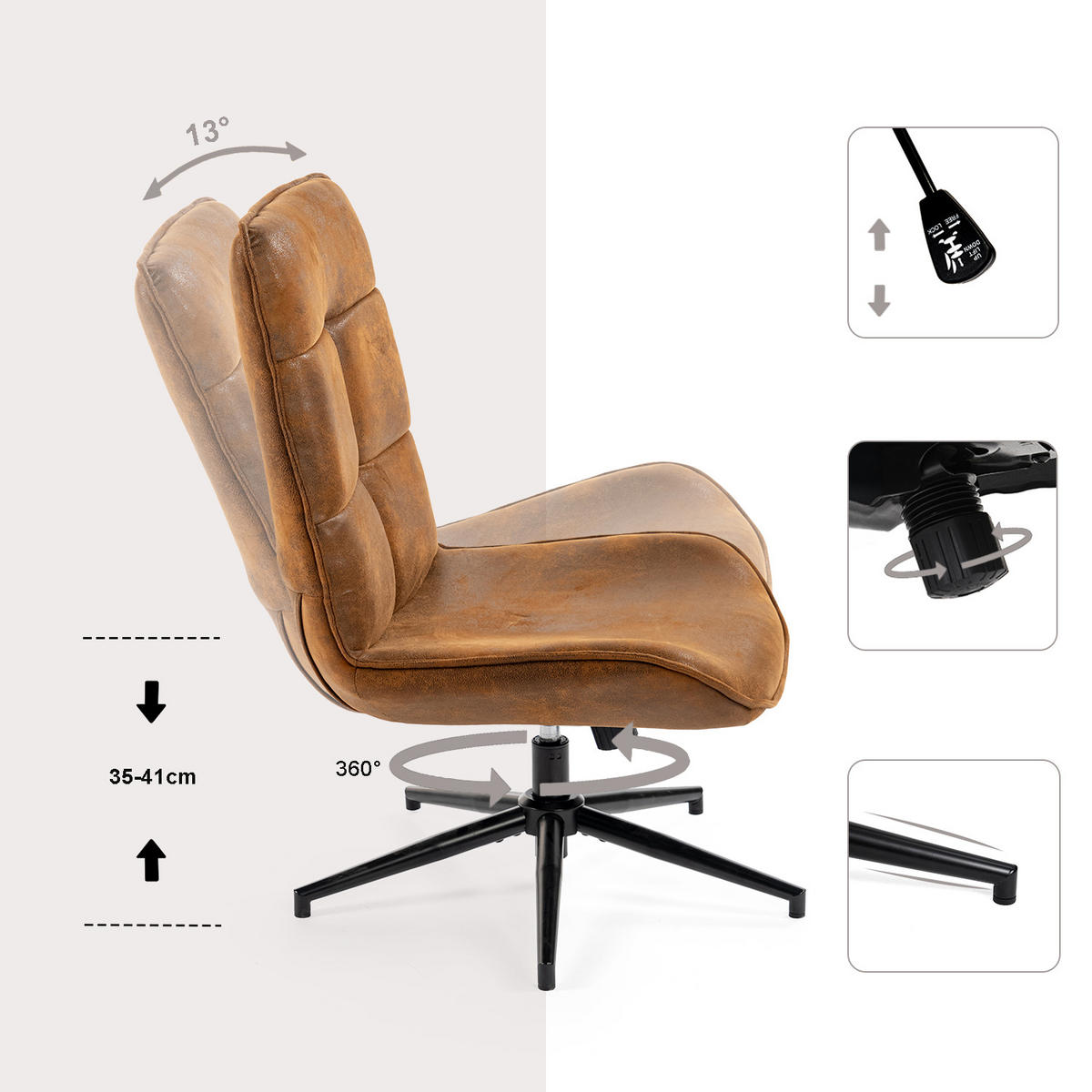 SESSEL Brauner Drehstuhl - Braun, Metall (61/95/67cm) - Meubles Cosy