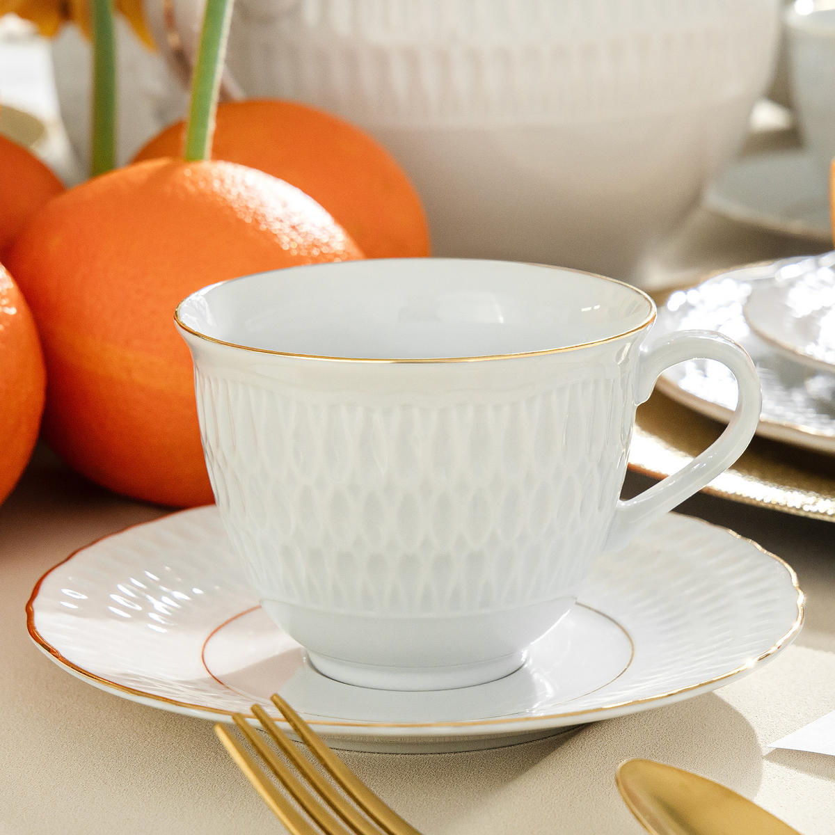 KAFFEESERVICE 6 Personen CMIELOW SOFIA GOLDRAND 18-tlg aus Porzellan - Weiß, Keramik (21/22/21cm) - KONSIMO®