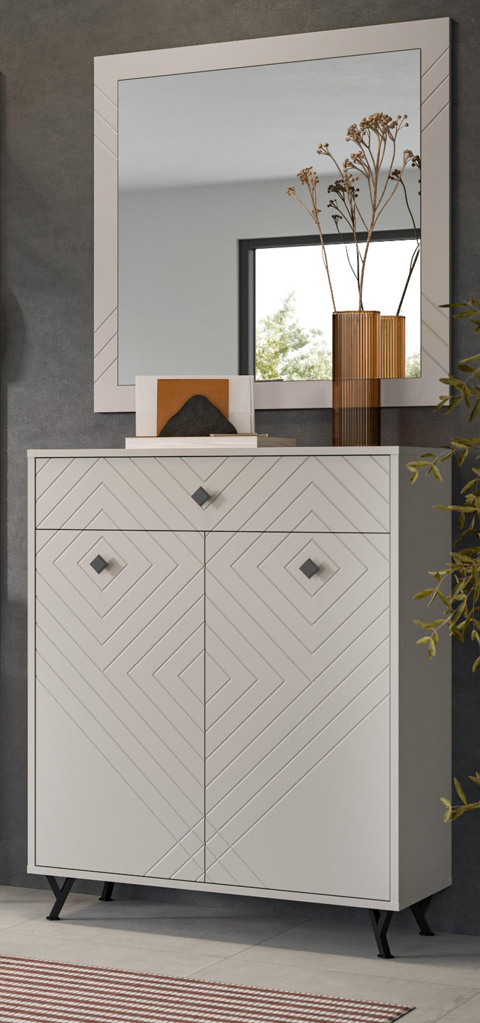 GARDEROBE Set 2-teilig Sand matt 80 cm, Garderobenkombination mit Fräsungen - Sandfarben/Beige, Glas/Holzwerkstoff (80/190/35cm) - Inn.Furn