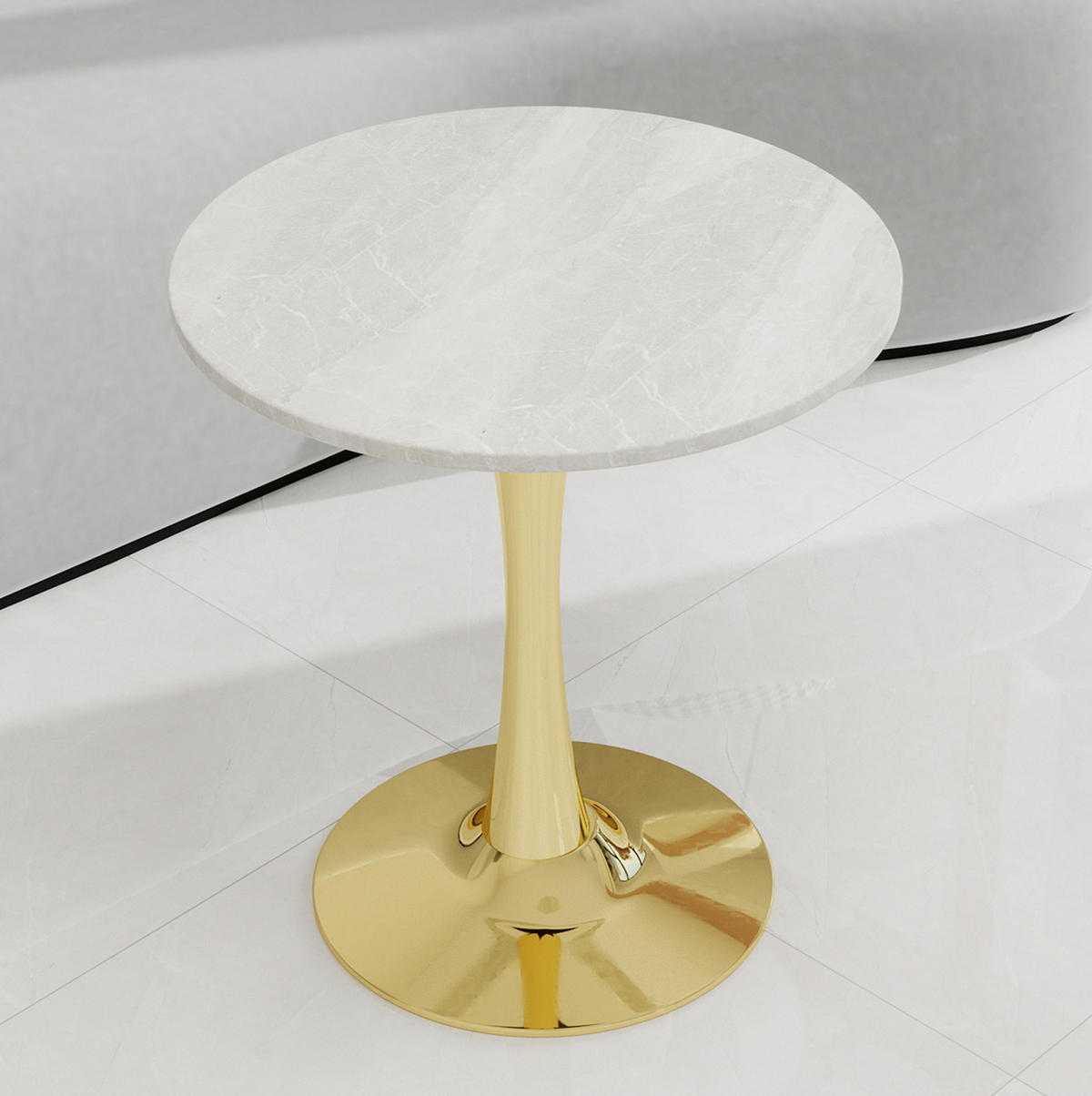 KONFERENČNÍ stolek 70/70/72 cm zlatá a bílá z umělého mramoru s kulatou deskou - zlatá, kámen (70/70/72cm) - OKWISH