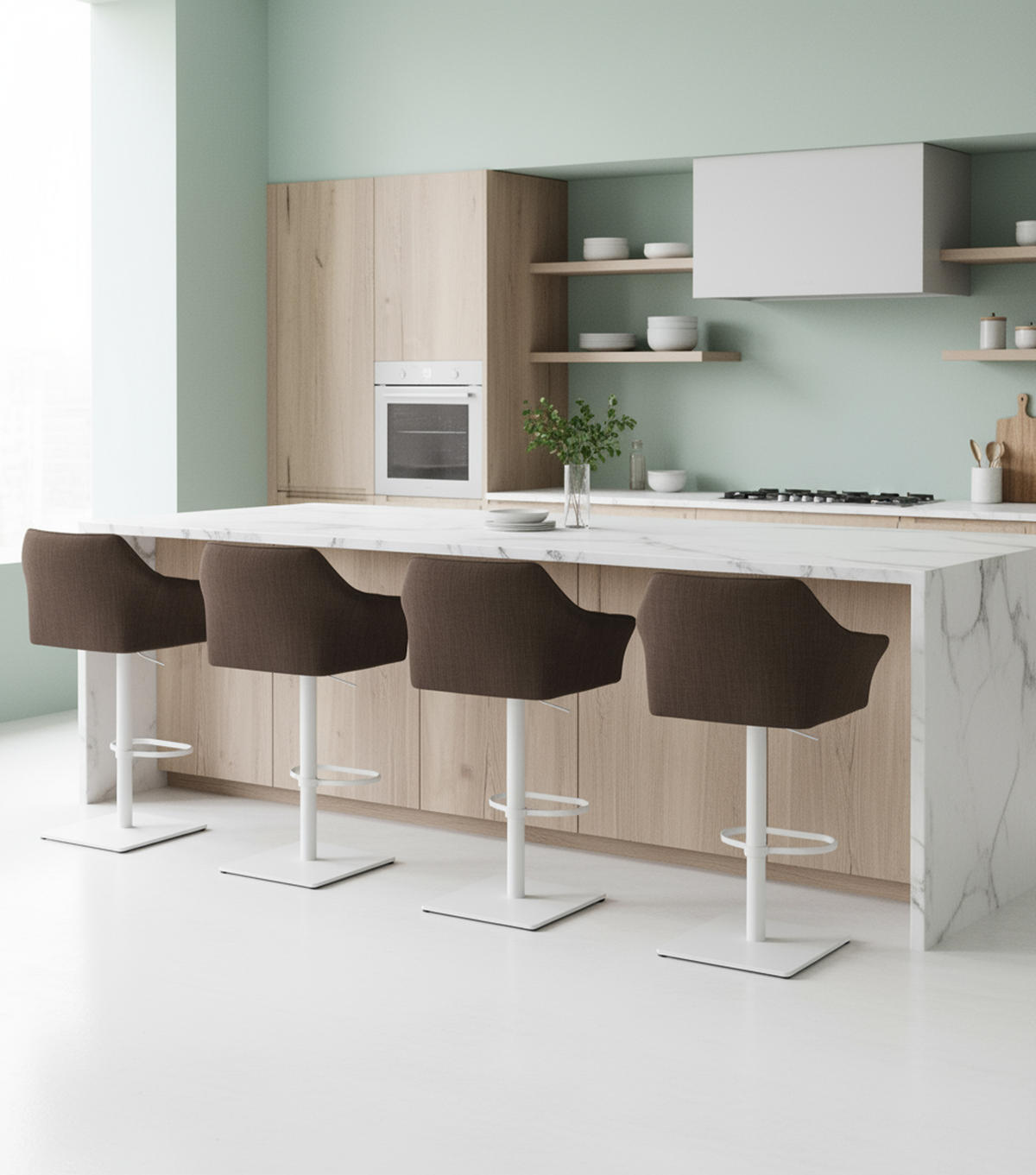 BARHOCKER 2er Set Damaskus Stoff weiß braun - Braun/Weiß, Kunststoff/Metall (64/110/48cm) - TPFLiving