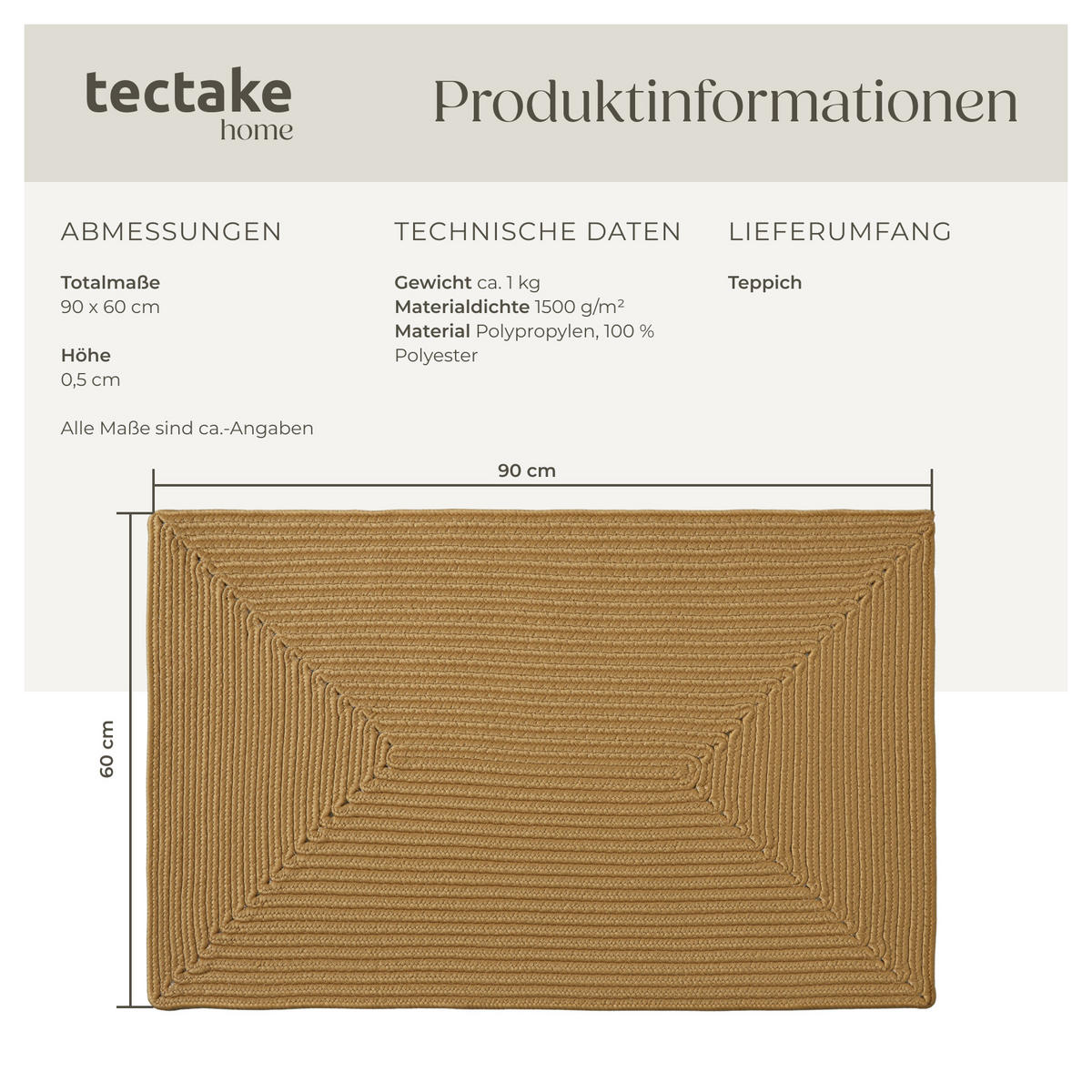 GEFLOCHTENER-TEPPICH Raya,strapazierfähig und pflegeleicht,braun - Braun, Textil (60/90cm) - tectake