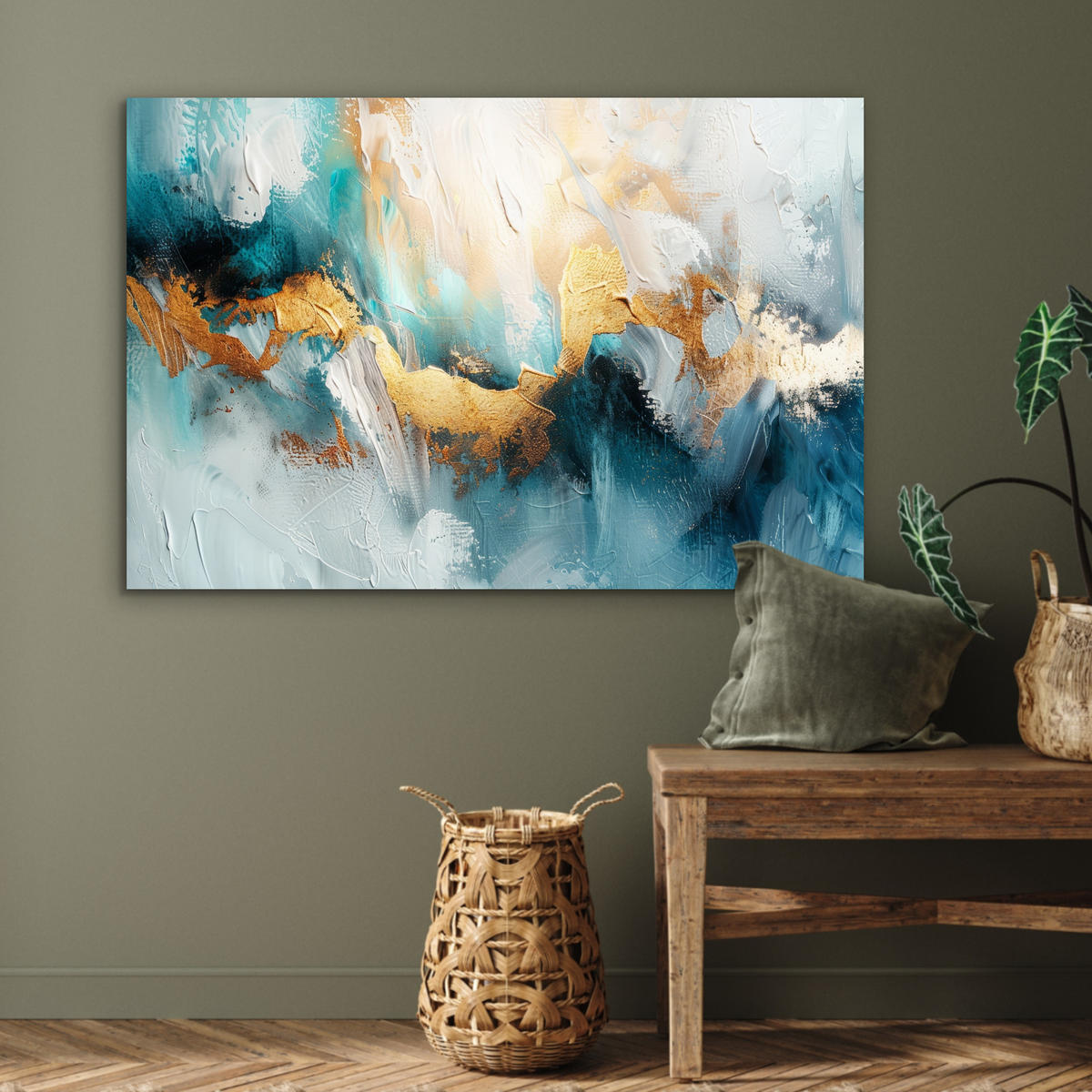 METALLBILD Abstrakt - Kunst - Gold - Blau 120x80 cm - Petrol, Metall (120/80cm) - MuchoWow