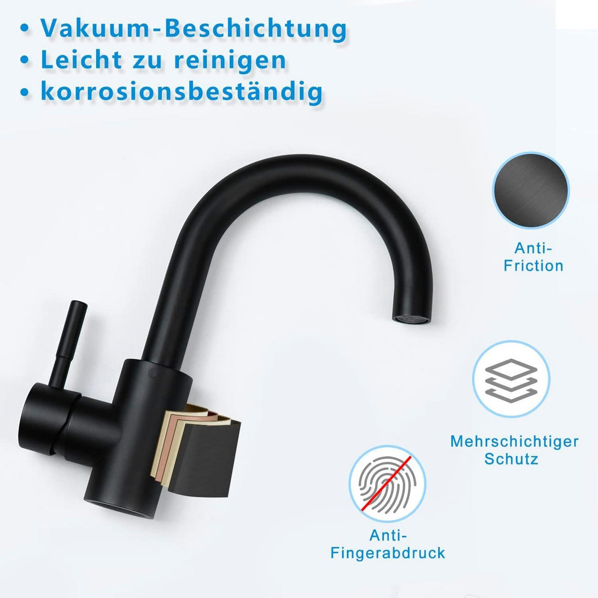 KÜCHENARMATUR Sarah - Schwarz, Metall (6/24/24cm) - Nettlife