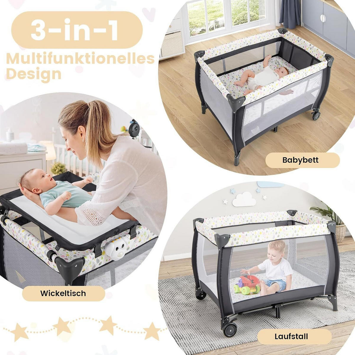 BEISTELLBETT Klappbares bunt - Multicolor, Textil - COSTWAY