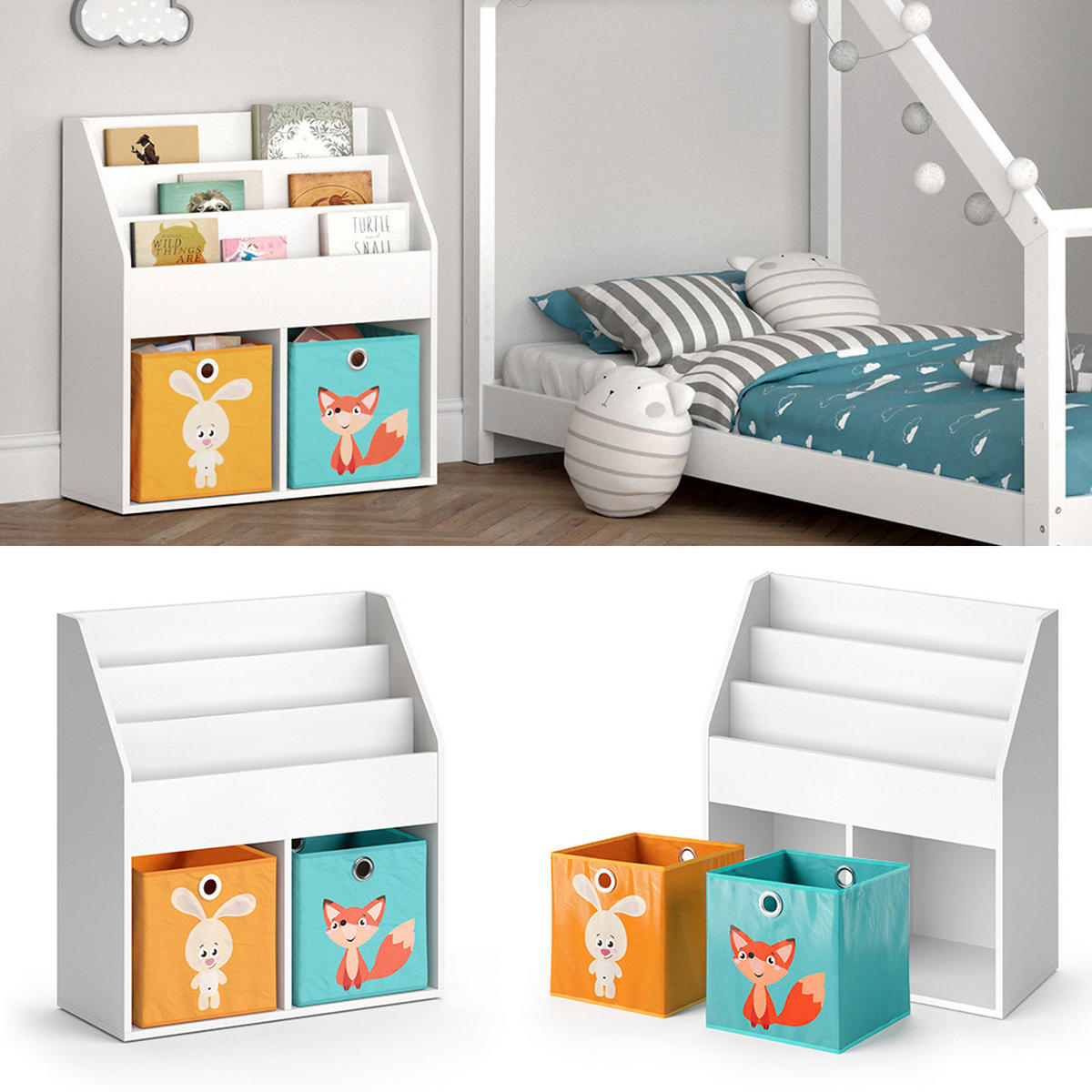 KINDERREGAL Luigi Weiß 72 x 79 cm mit 2 Faltboxen opt.1 - Weiß, Holzwerkstoff (72/79/30.7cm) - Vicco