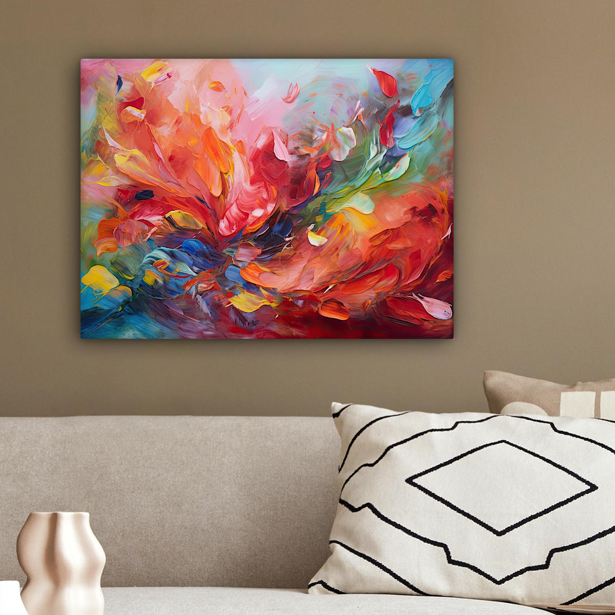 LEINWANDBILD Ölgemälde - Kunst - Abstrakt - Farbenfroh 40x30 cm - Altrosa, Textil (40/30cm) - MuchoWow