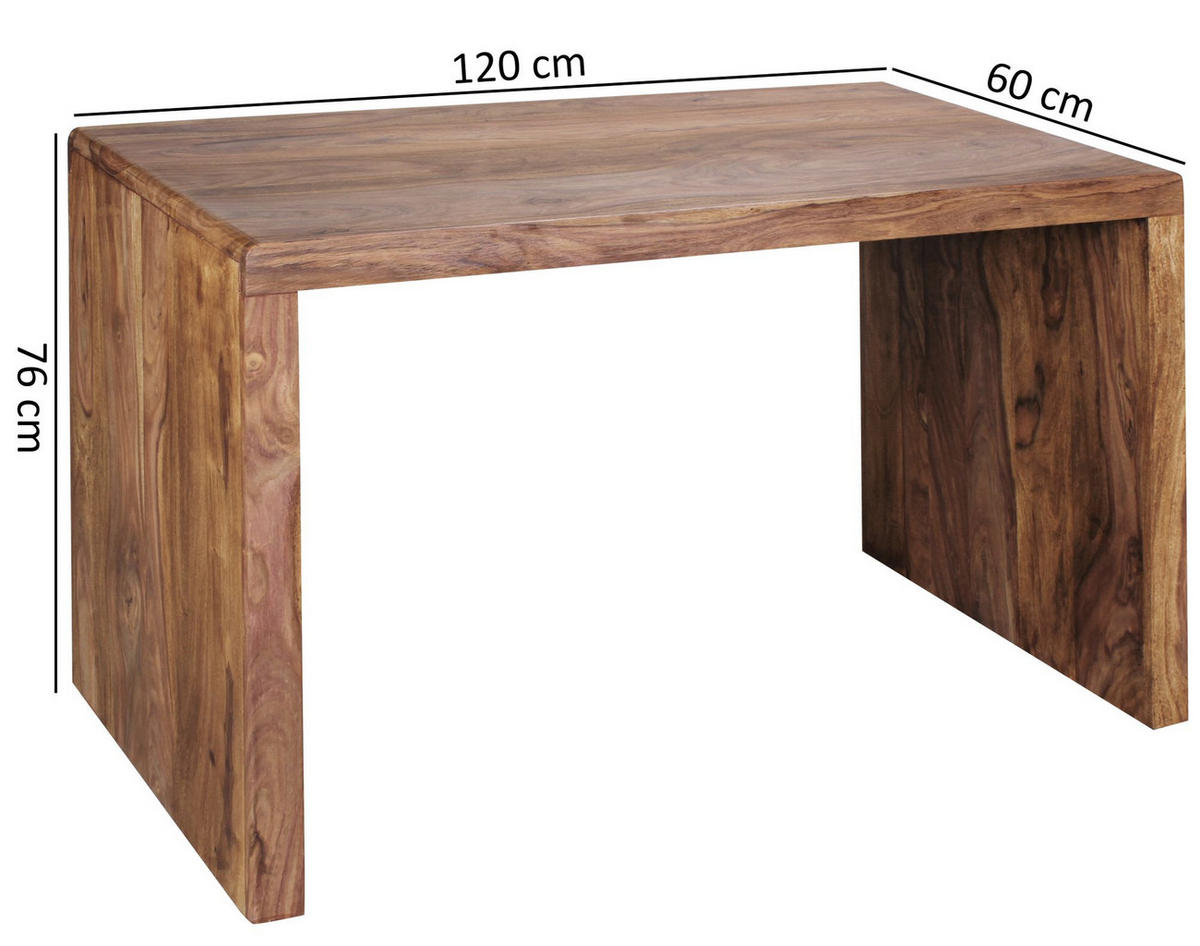 SCHREIBTISCH Massivholz Stauraum Abgerundete Ecken, Braun 120x60x76 cm - Braun, Holz (60/120/76cm) - KADIMA DESIGN