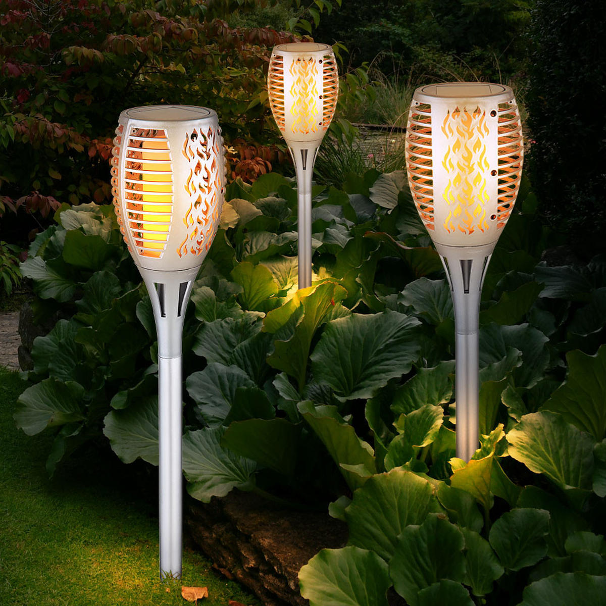 LED AUSSENLEUCHTE Solarleuchte Silber Kunststoff - Silberfarben, Kunststoff (10/10/58cm)