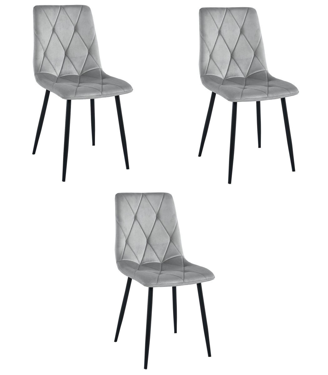 ESSZIMMERSTUHL 3-er Set TYRA silbergrauer Sitz, schwarze Beine - Silberfarben/Schwarz, Textil (44.5/87/54.5cm) - Valora