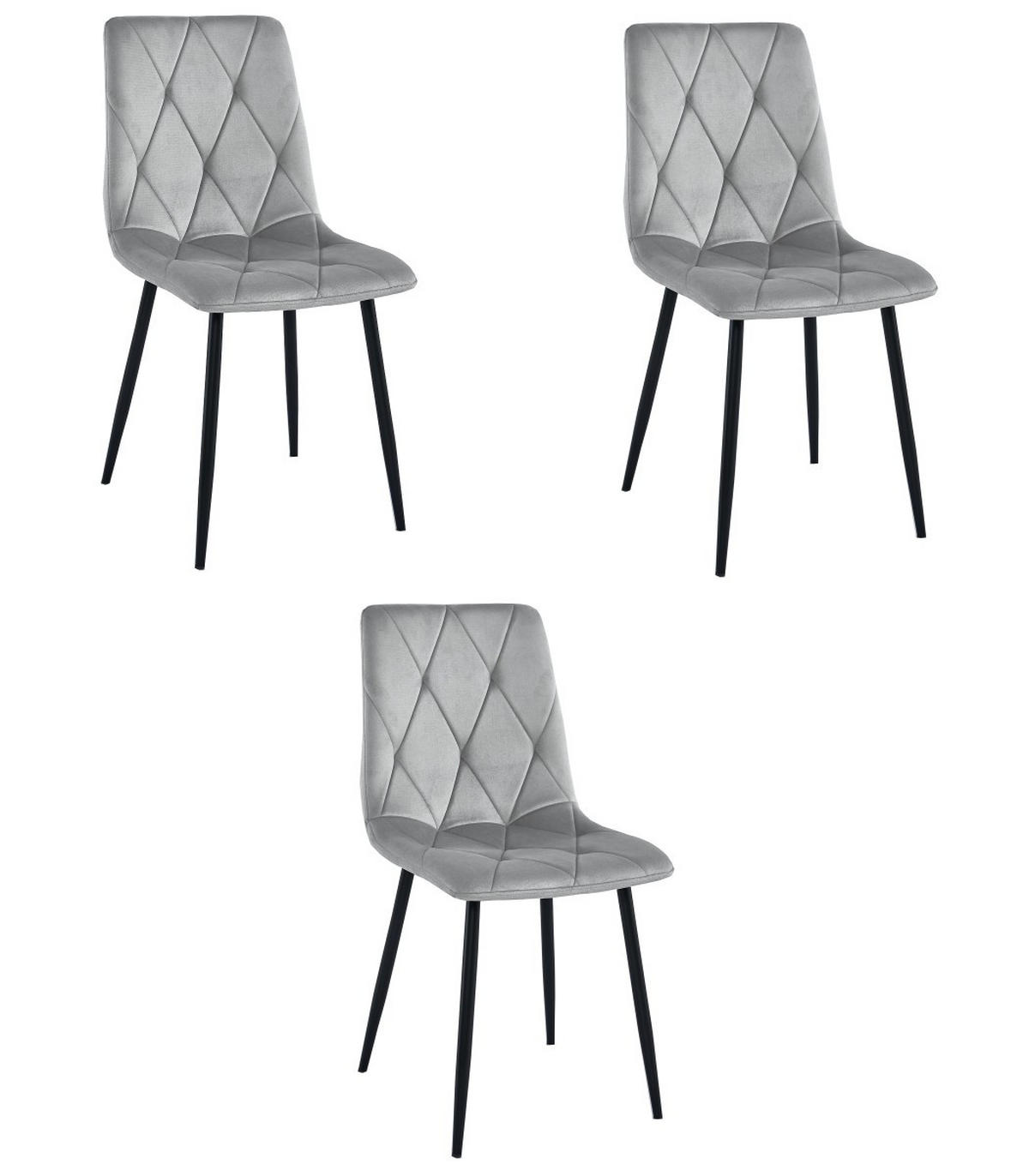 ESSZIMMERSTUHL 3-er Set TYRA silbergrauer Sitz, schwarze Beine - Silberfarben/Schwarz, Textil (44.5/87/54.5cm) - Valora