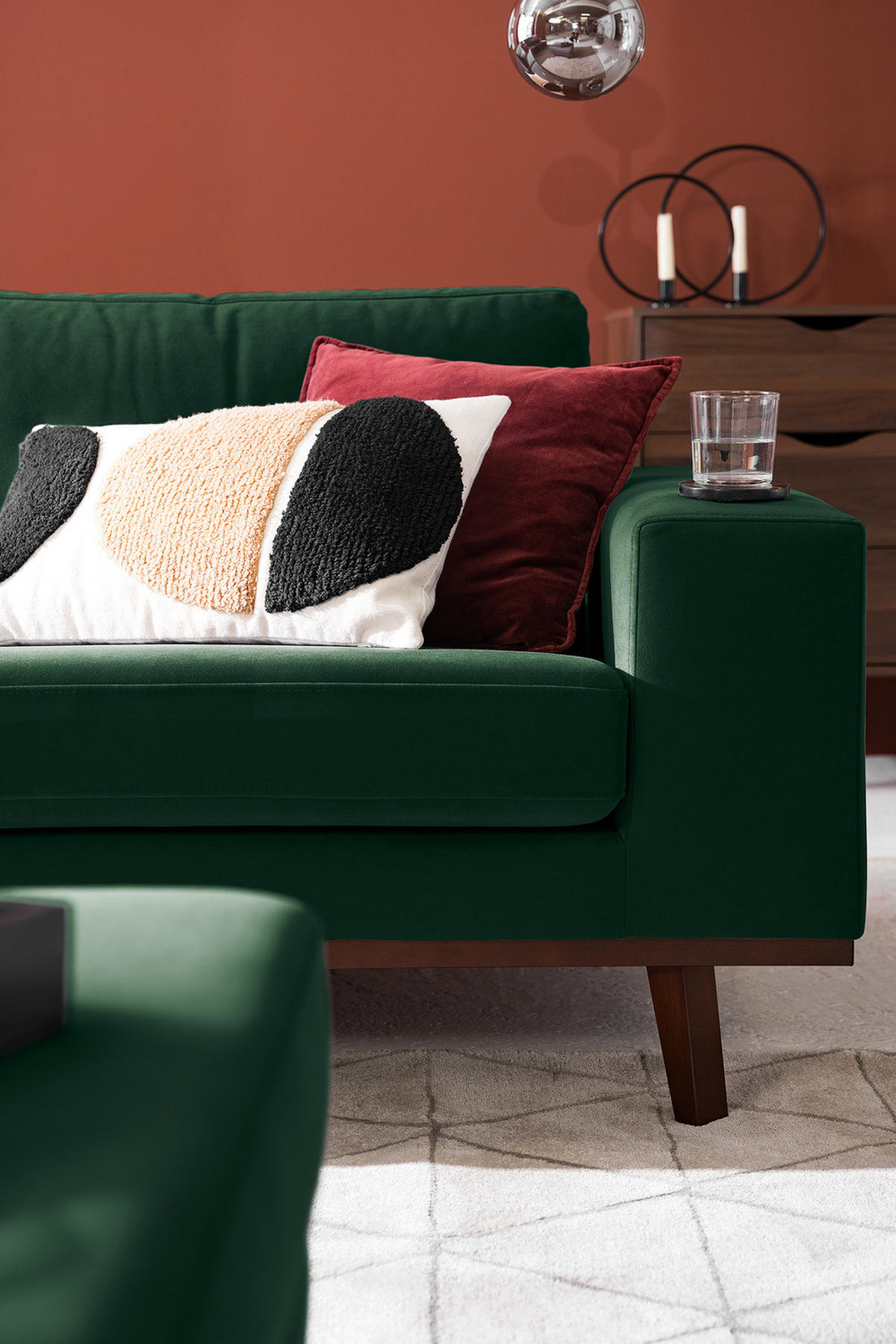 ECKSOFA mit Ottomane - Buchefarben/Grün, Buchenholz/Textil (287/219cm) - home24