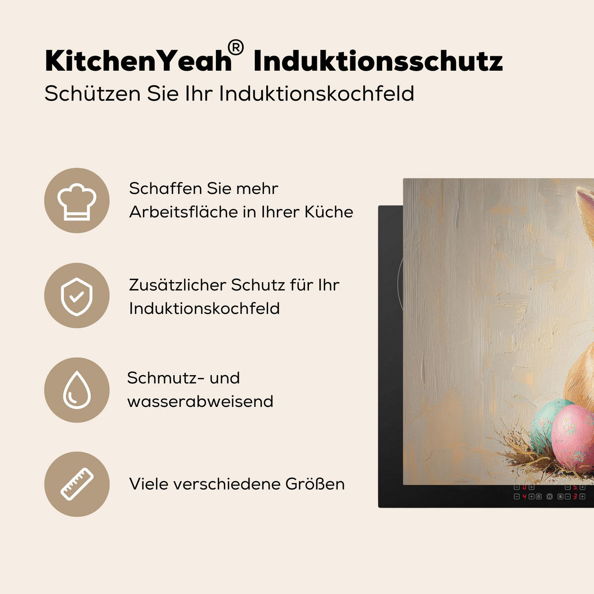 HERDABDECKPLATTE Osterhase - Pastell - Eier Induktionsschutz 81.6x52.7 cm - Beige, Kunststoff (81.6/52.7/0.2cm) - MuchoWow