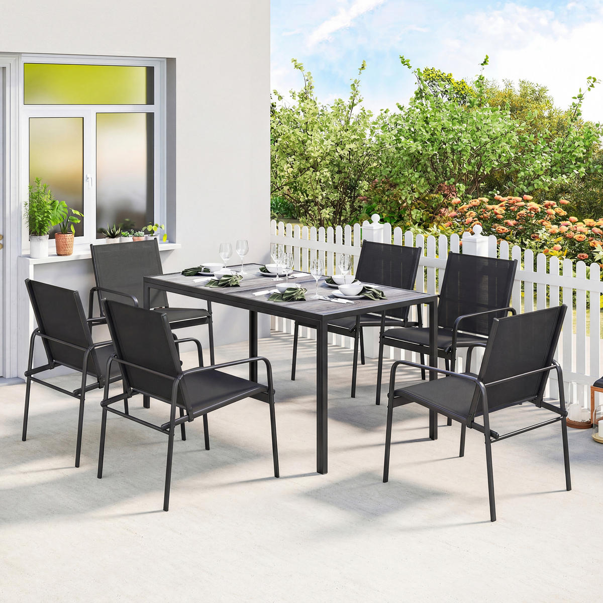 GARTENMÖBEL-SET Schwarz 150.0/80.0/74.0cm - Schwarz, Metall
