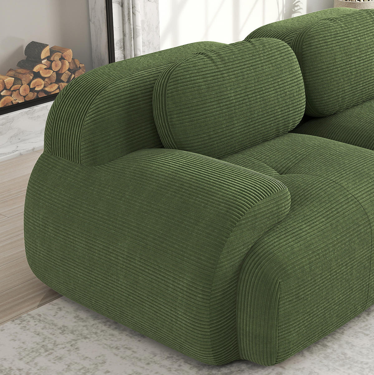 ECKSOFA in Grün mit Chaiselongue und Cordbezug - Grün, Textil (178/388cm) - Flora Grace