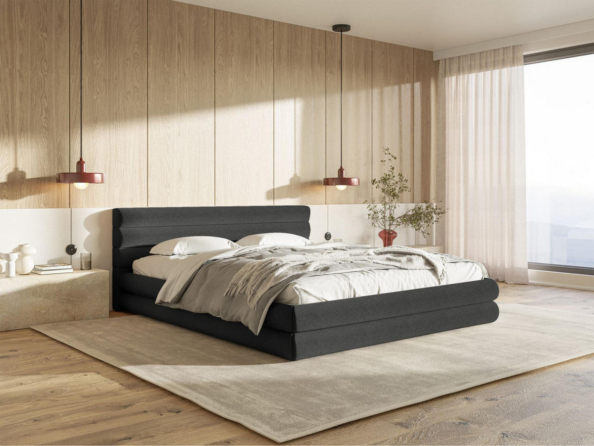 POLSTERBETT Alegre Grafit Chenille 140x200 cm - Schwarz/Graphitfarben, Holz/Textil (140/200cm) - Selsey
