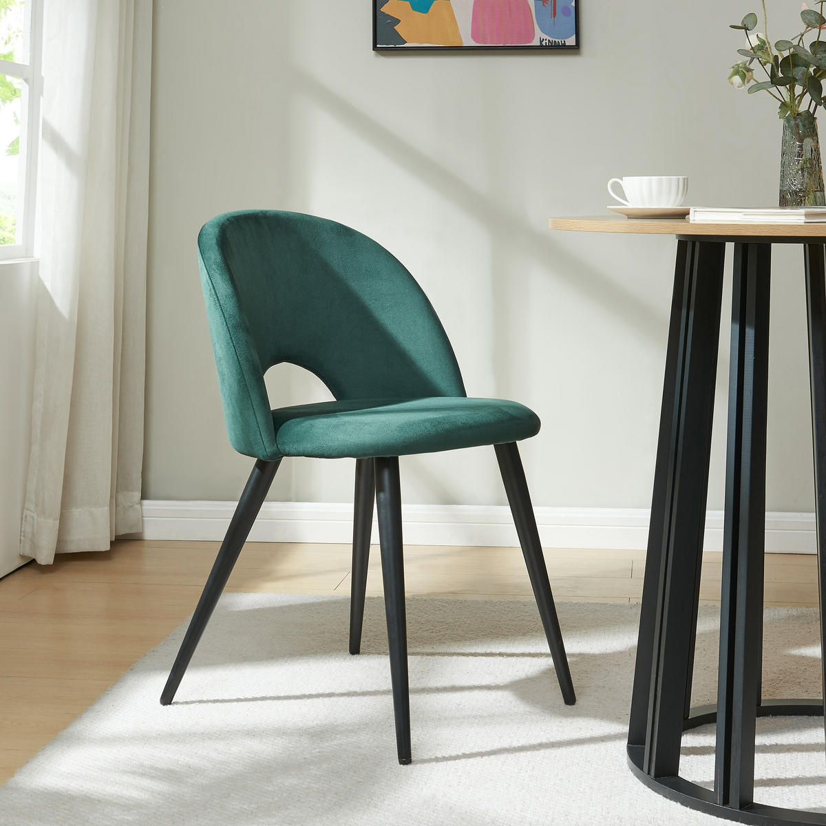 ESSZIMMERSTUHL-SET 4 TLG. Karijoki - Dunkelgrün/Schwarz, Textil/Metall (50/77/55cm) - [en.casa]
