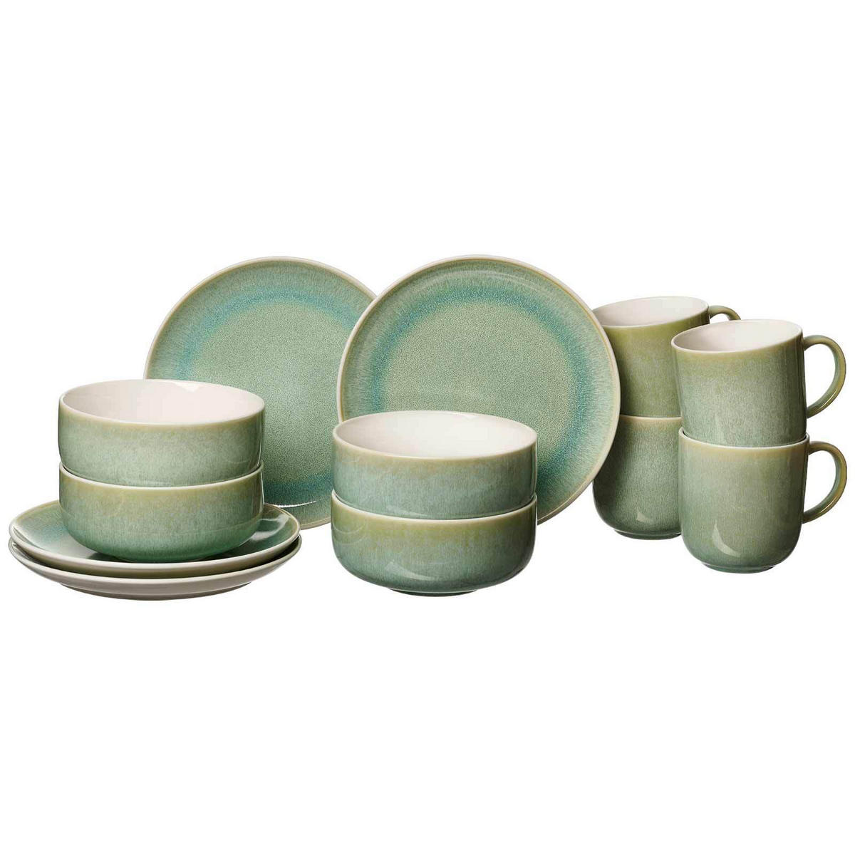 FRÜHSTÜCKS-SET Borneo grün 12er Set - Grün, Keramik (21.5/22/33.5cm) - Ritzenhoff Breker