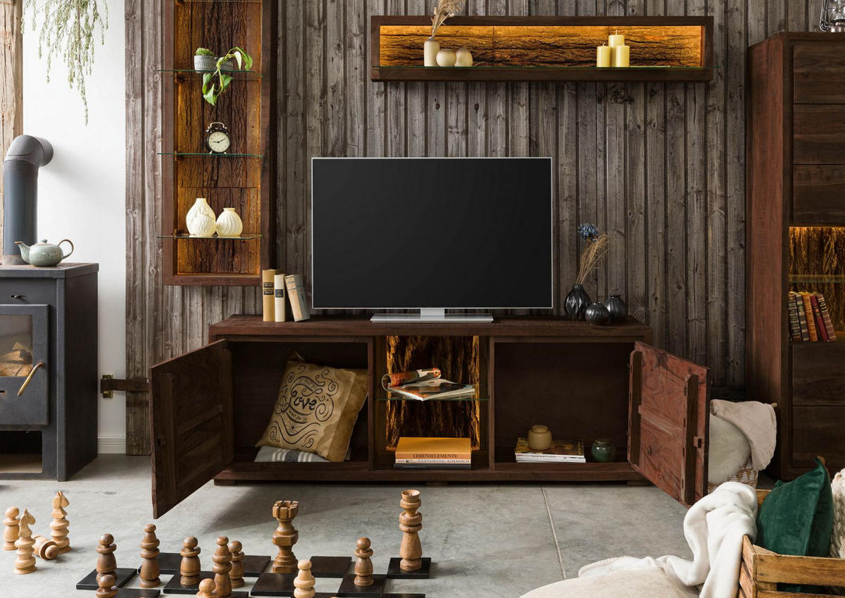 TV-BOARD Akazie 175x40x63 dunkelbraun lackiert BARK #211 - Dunkelbraun, Holz (175/63/40cm) - Massivmoebel24