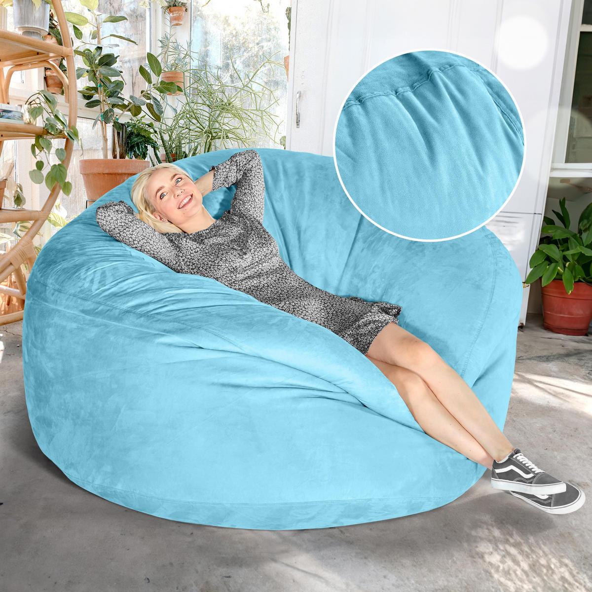 RIESEN-SITZSACK XXL JUMBO Velours 5ft - Hellblau, Textil (150/120/150cm) - Green Bean