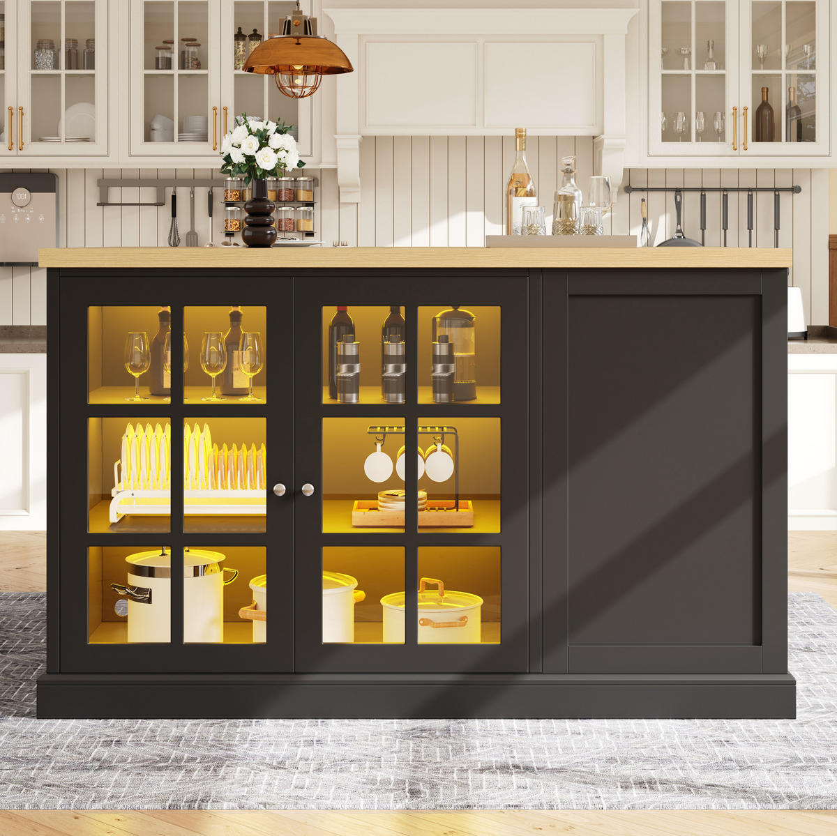 KÜCHENINSEL klappbar mit LED 120 x 40-70 x 90 cm Schwarz - Schwarz, Holz (70/90/120cm) - Beauniv