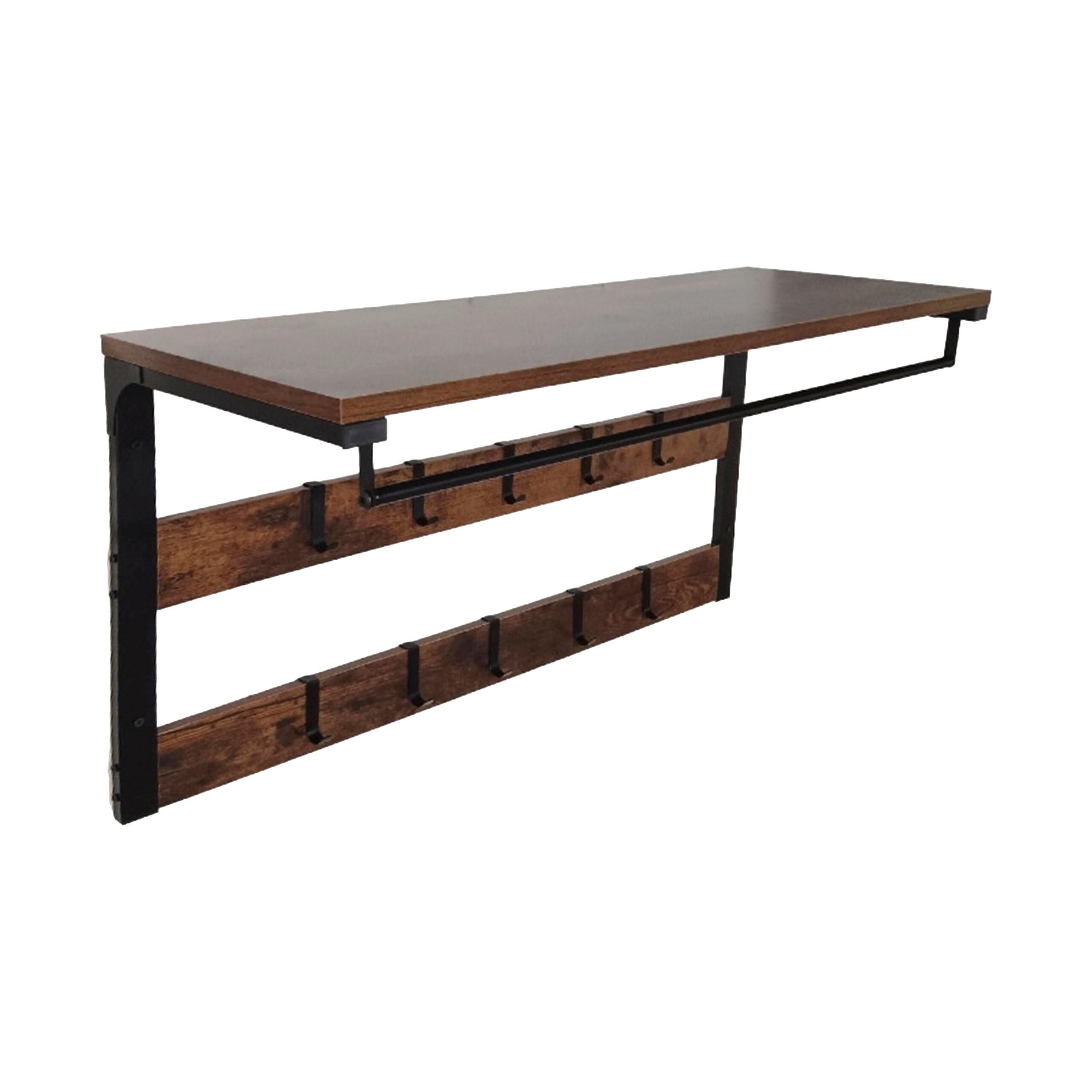 HATTHYLLA Mörkbrun svart vägg 10-krokar med hylla Multicolor 42/80/30 cm