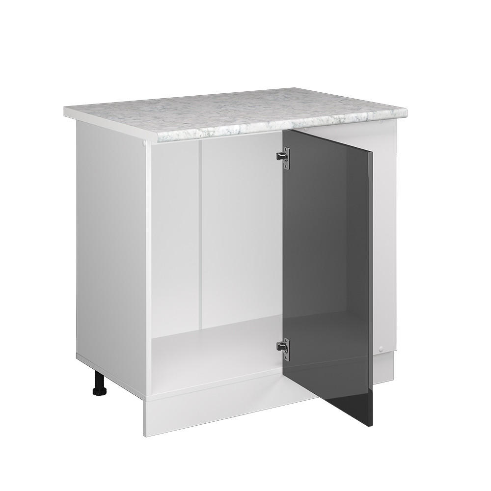 ECKUNTERSCHRANK R-Line Anthrazit Hochglanz 86 cm, AP Marmor - Anthrazit/Weiß, Holzwerkstoff (86/81.6/60cm) - Vicco