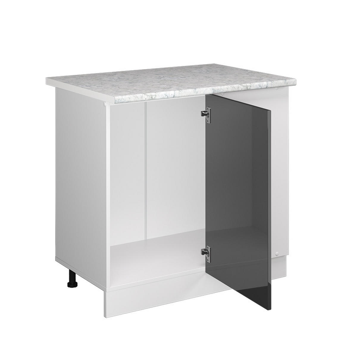 ECKUNTERSCHRANK R-Line Anthrazit Hochglanz 86 cm, AP Marmor - Anthrazit/Weiß, Holzwerkstoff (86/81.6/60cm) - Vicco