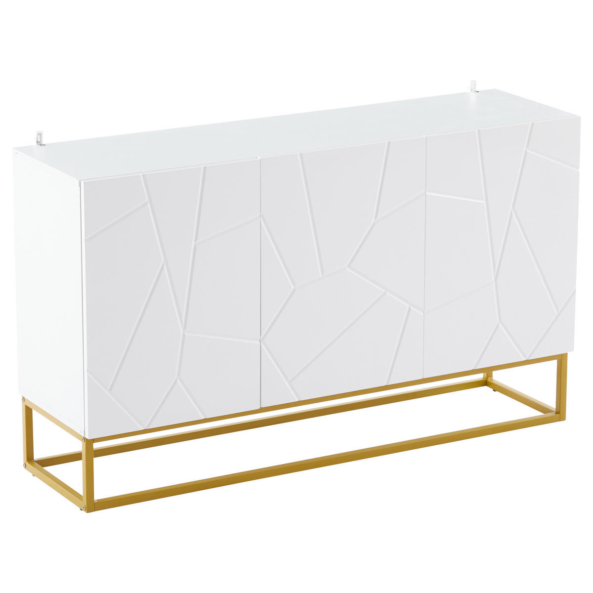 SIDEBOARD mit Goldbeinen und 3 Türen, 130/36/76cm - Weiß, Holzwerkstoff (130/76/36cm) - Urban Meuble
