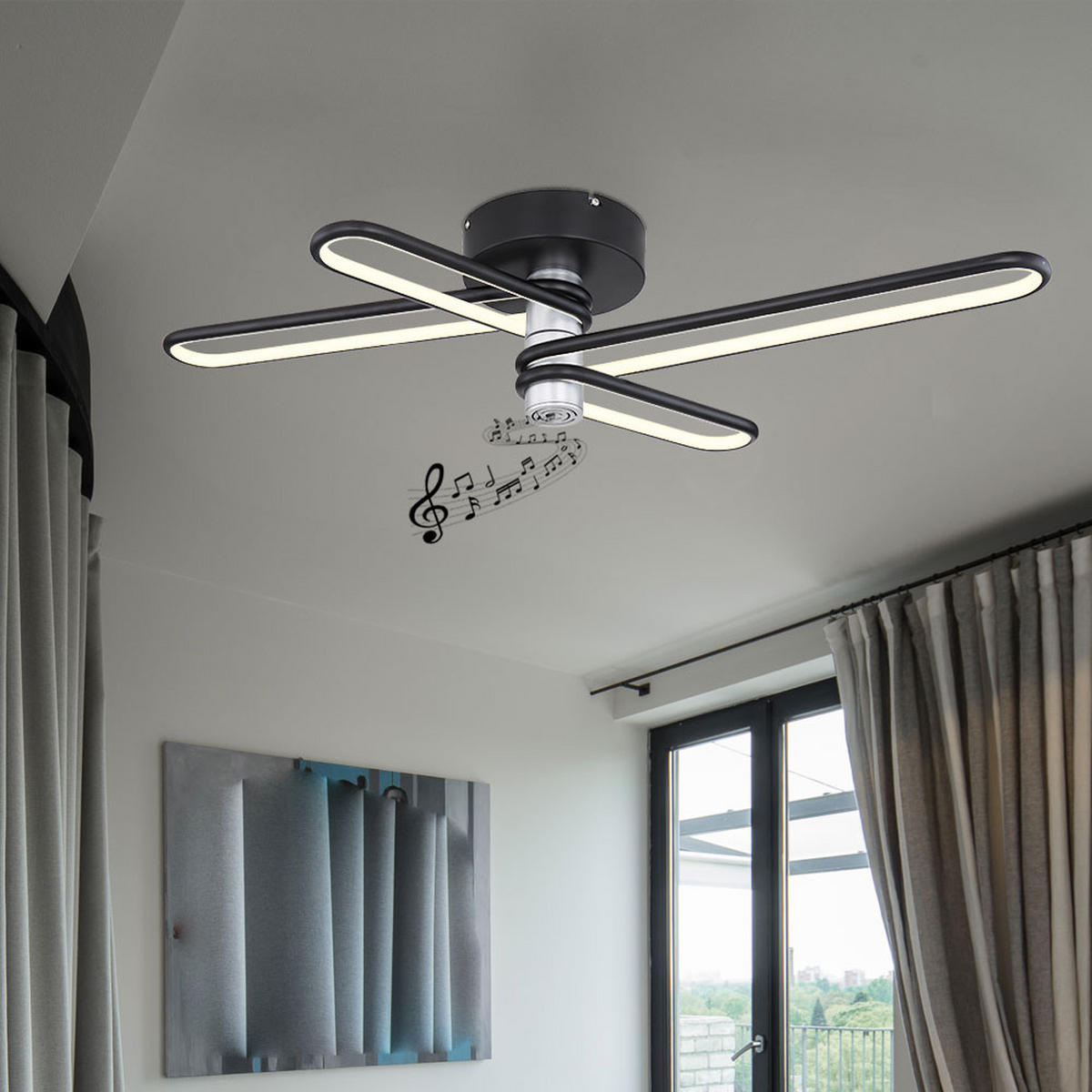 LED DECKENLEUCHTE Metall Schwarz Toppole - Schwarz, Metall (91.5/46.5/18.5cm) - Globo Lighting