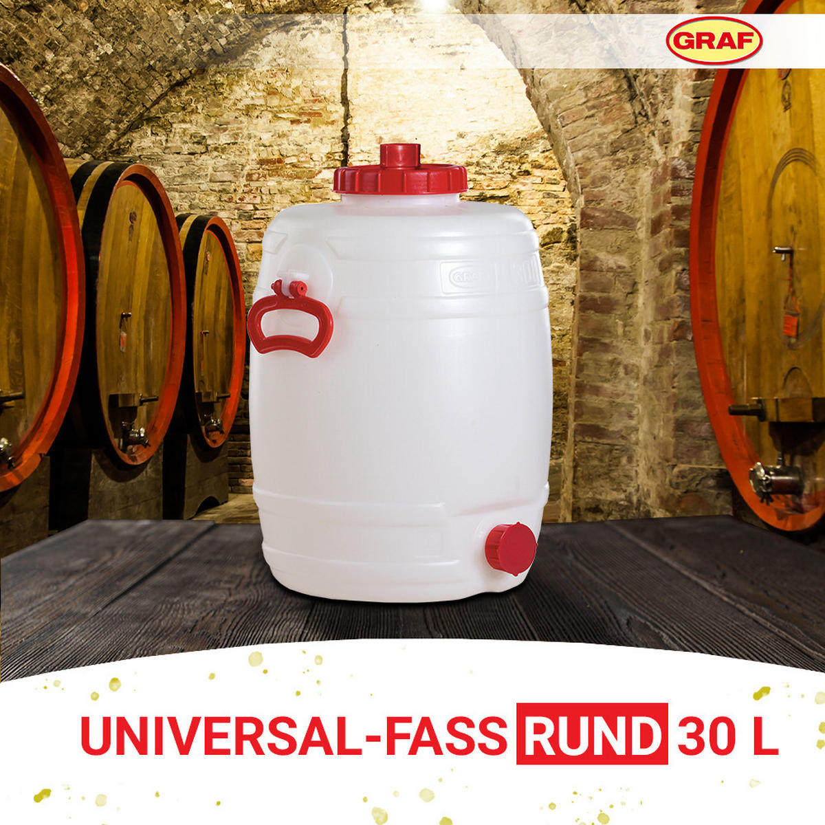 UNIVERSAL-FASS 30 L rund aus lebensmittelechten PE - Weiß, Kunststoff (33/46/33cm) - GRAF