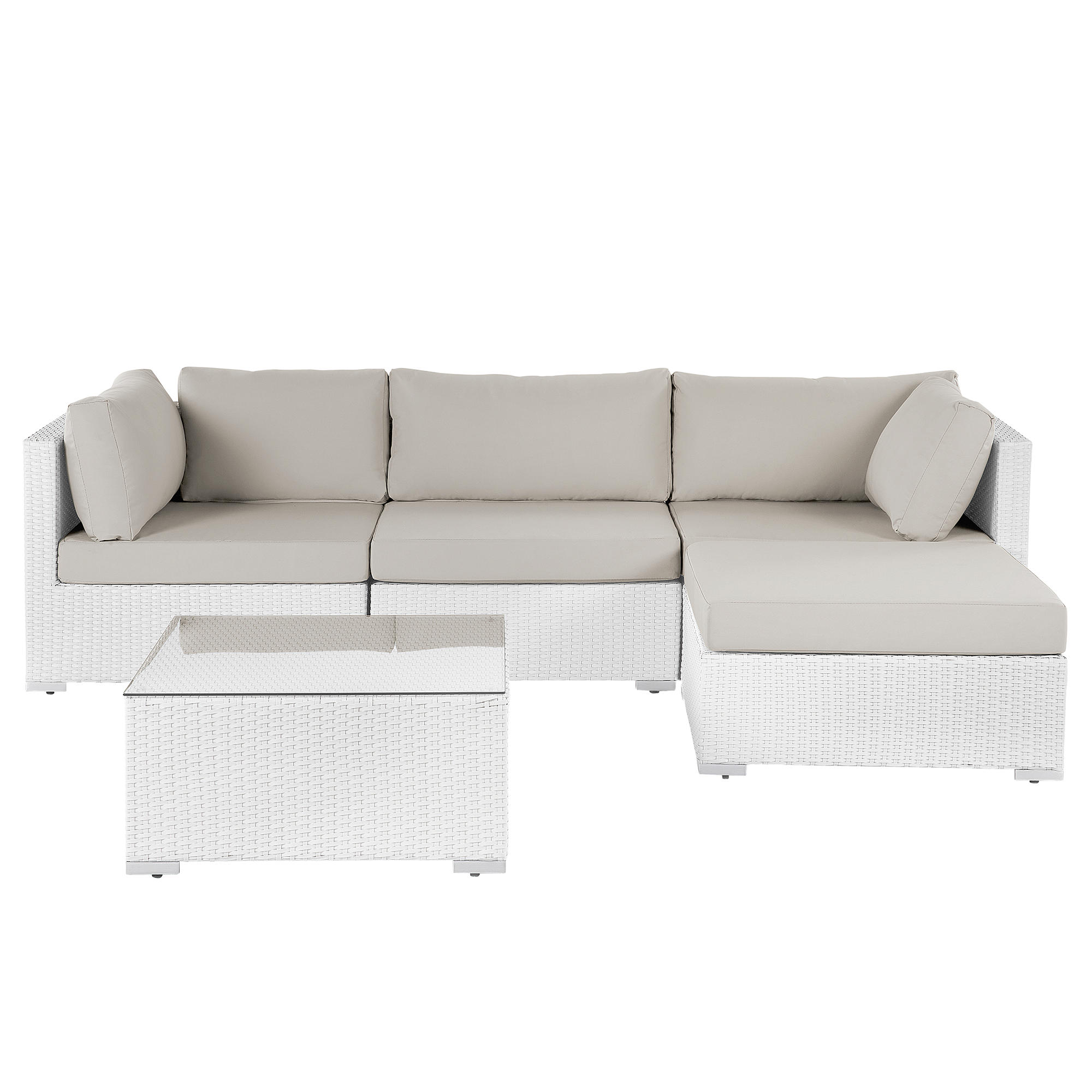 LOUNGE SET 4-Sitzer weiß rechtsseitig modular Auflagen sandbeige Sano - Beige/Weiß, Kunststoff - Beliani