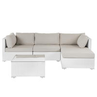 LOUNGE SET 4-Sitzer weiß rechtsseitig modular Auflagen sandbeige Sano - Beige/Weiß, Kunststoff - Beliani