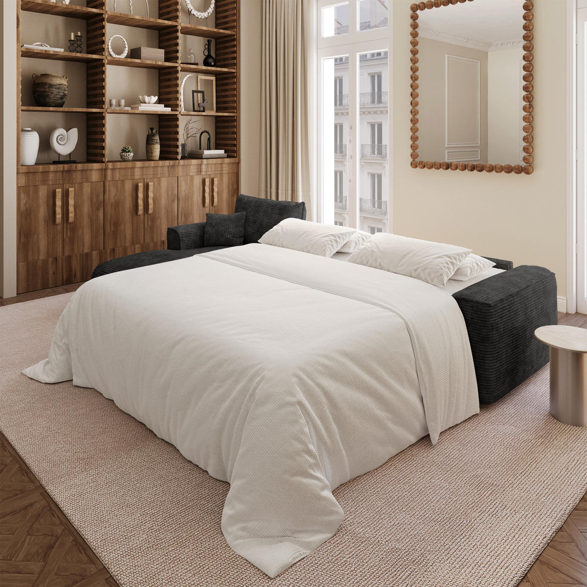 SCHLAFSOFA Express COMO Cord Schwarz 300cm - Schwarz, Textil (300/165cm) - Premium Interiors